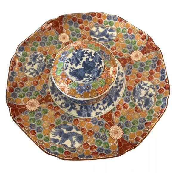 Otagiri Vintage Japanese Imari Charger Plate Dragon Floral Motifs